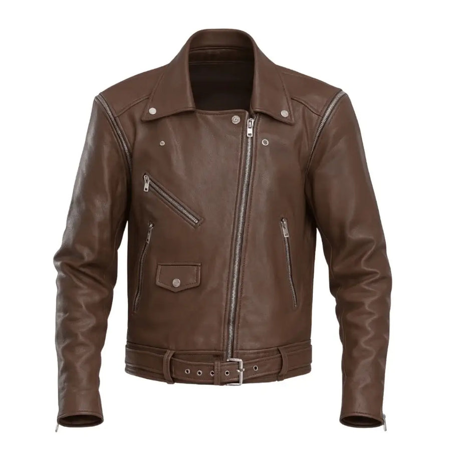 Buy Mens Brando Brown Biker Retro Vintage Sheepskin Motorcycle Jacket – Genuine Leather Rider’s Gear