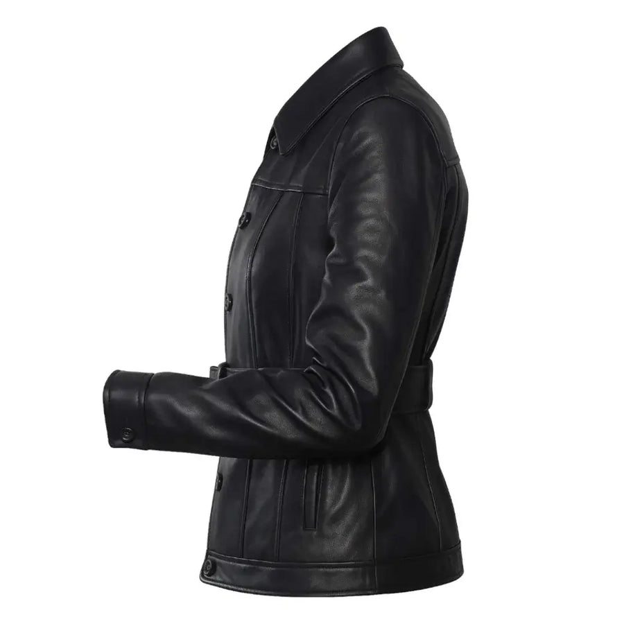 Buy Ladies Leather Black Trench Coat – Premium Leather