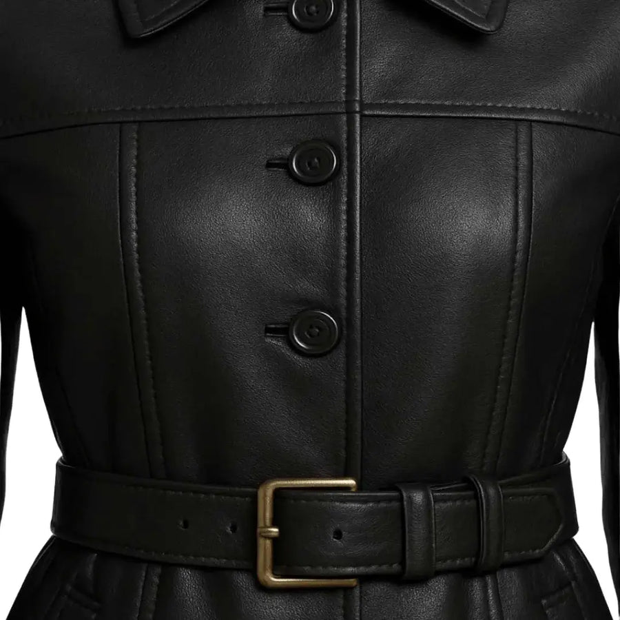 Buy Ladies Leather Black Trench Coat – Premium Leather