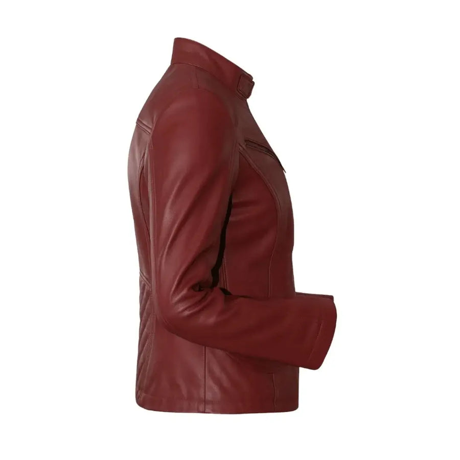 Buy Maroon Women Biker Leather Jacket – Premium Leather Outerwear