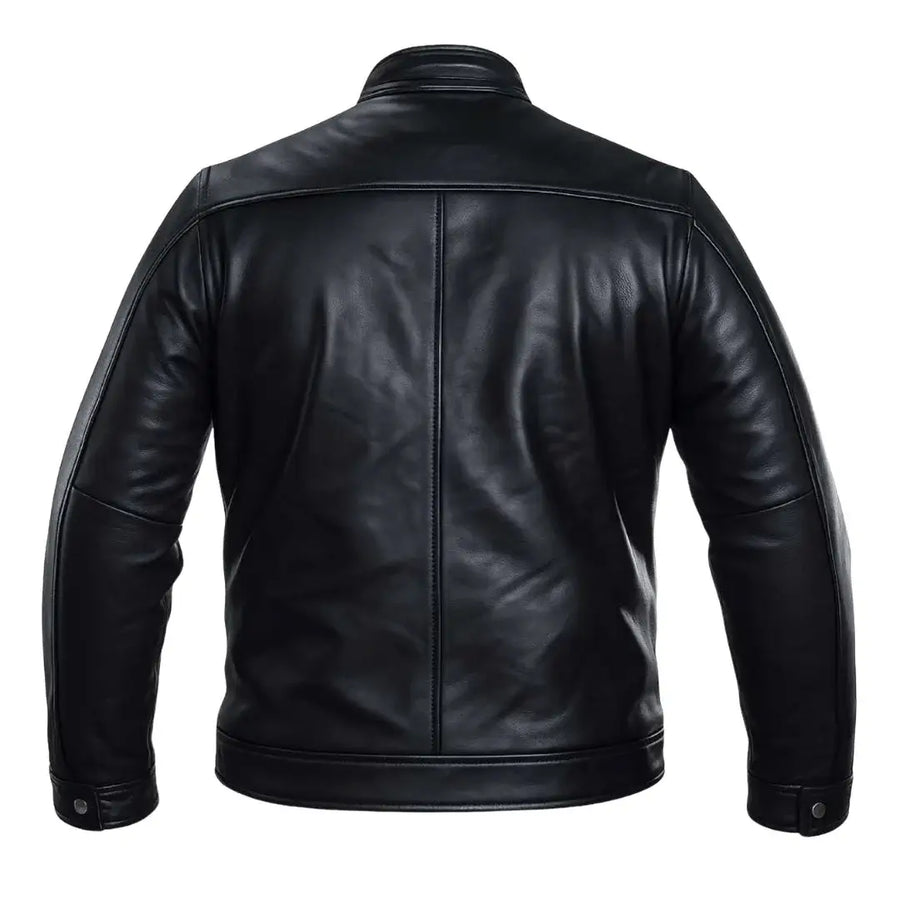 Buy Men’s Black Leather Jacket with Shoulder Pads – Rugged Protection