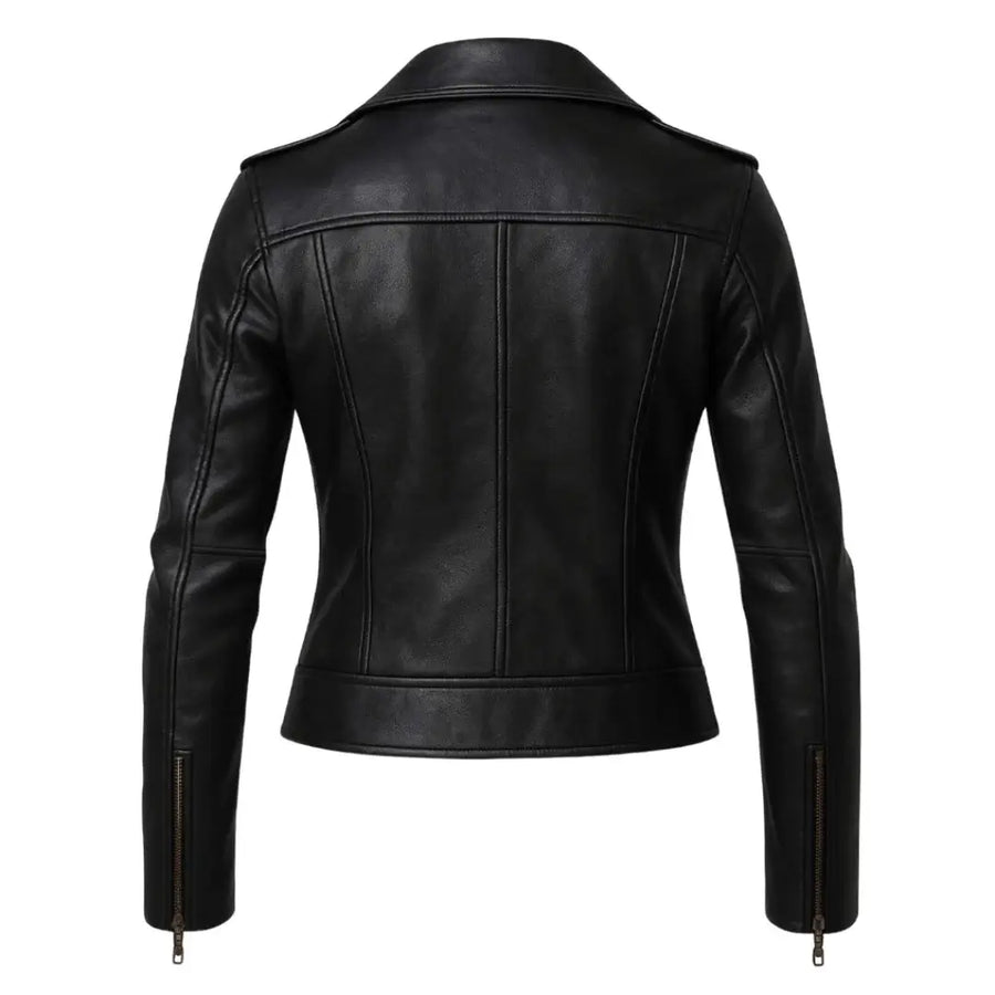 Women's Black Leather Biker Jacket – Genuine Leather | Mohana Jackets