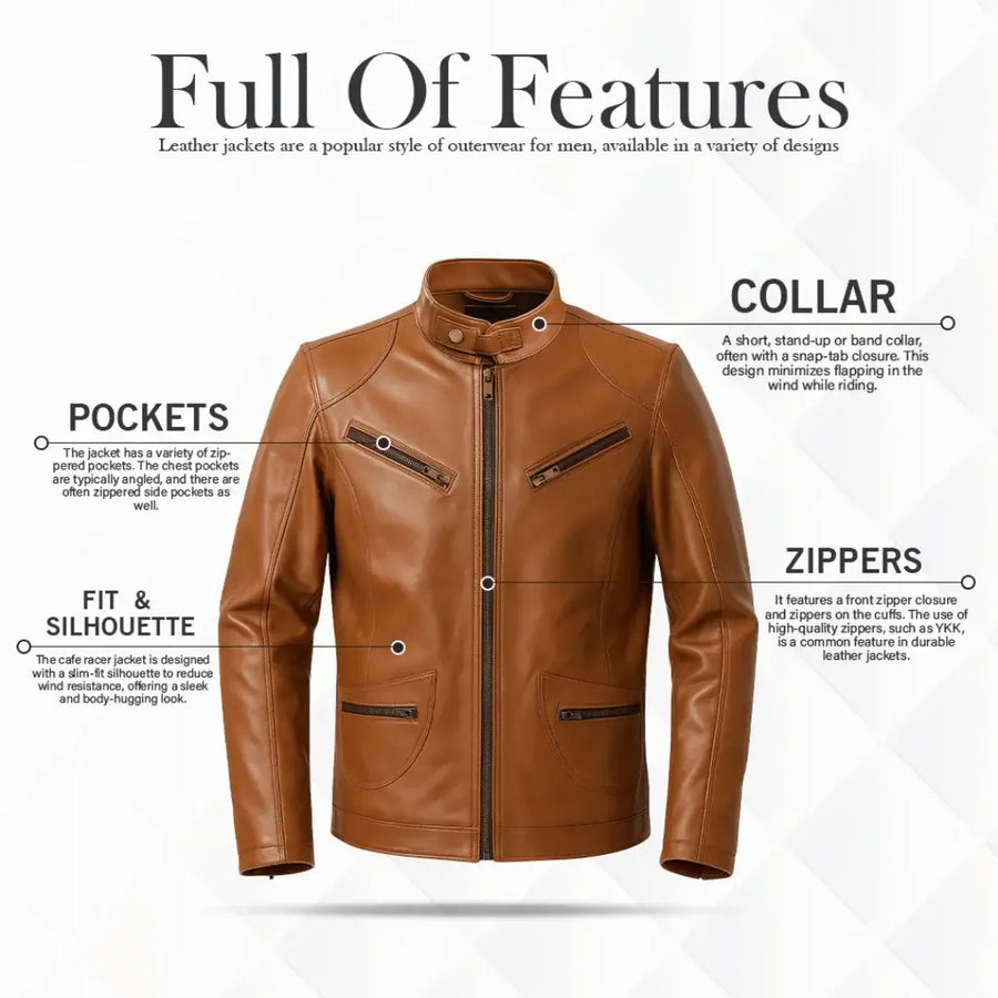 Buy Men’s Racer Brown Leather Jacket – Sleek Design, Premium Craftsmanship