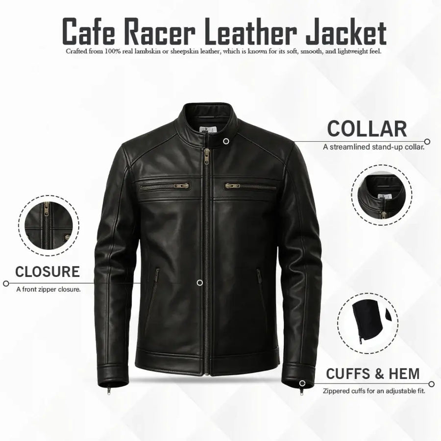 Buy Genuine Leather Men’s Biker Jacket with Shoulder Paddings & Zipper – Premium Ride-Ready