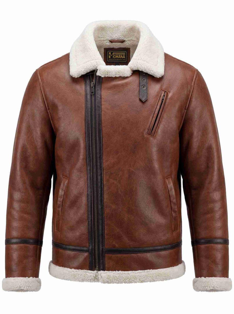 Men’s Brown Shearling Aviator Leather Jacket
