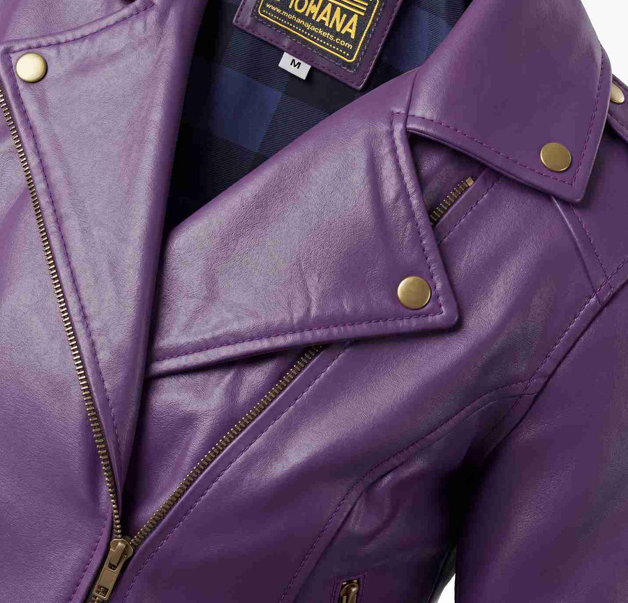 Women’s Purple Biker Leather Jacket