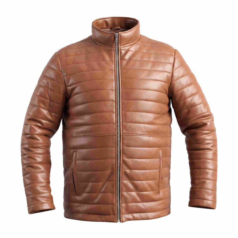Men’s Tan Brown Quilted Leather Jacket
