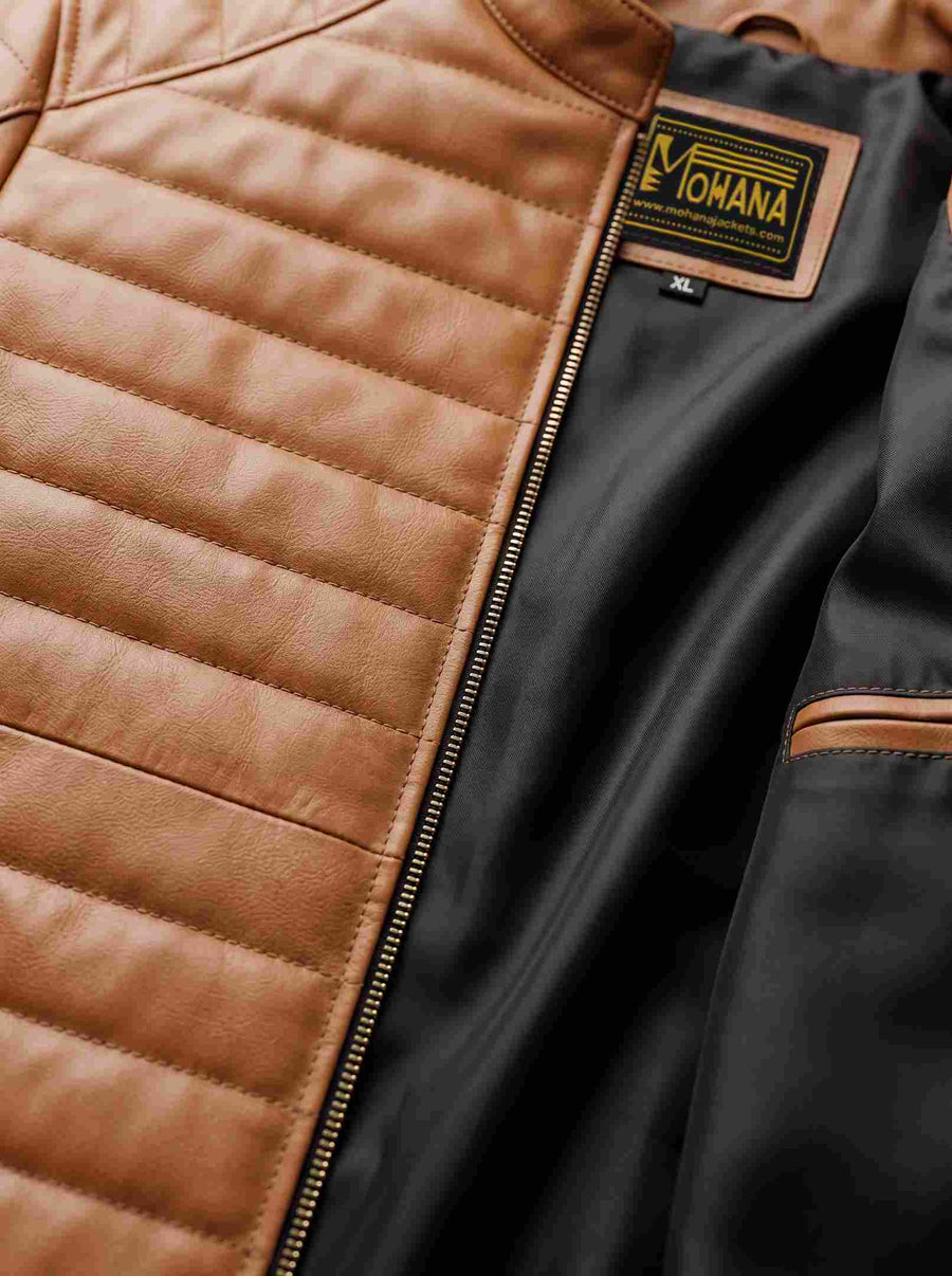 Men’s Tan Brown Quilted Leather Jacket