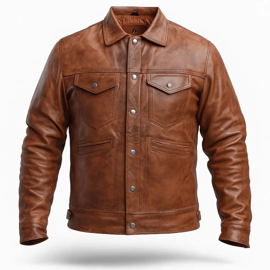 Buy Men Brown Vintage Leather Trucker Jacket – Genuine Leather