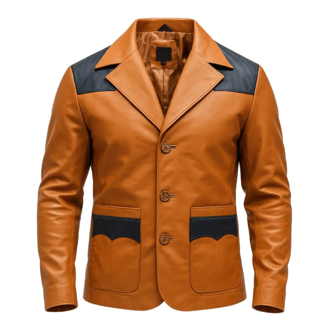 Buy Men’s Western Leather Blazer – Genuine Brown & Blue Leather Jacket