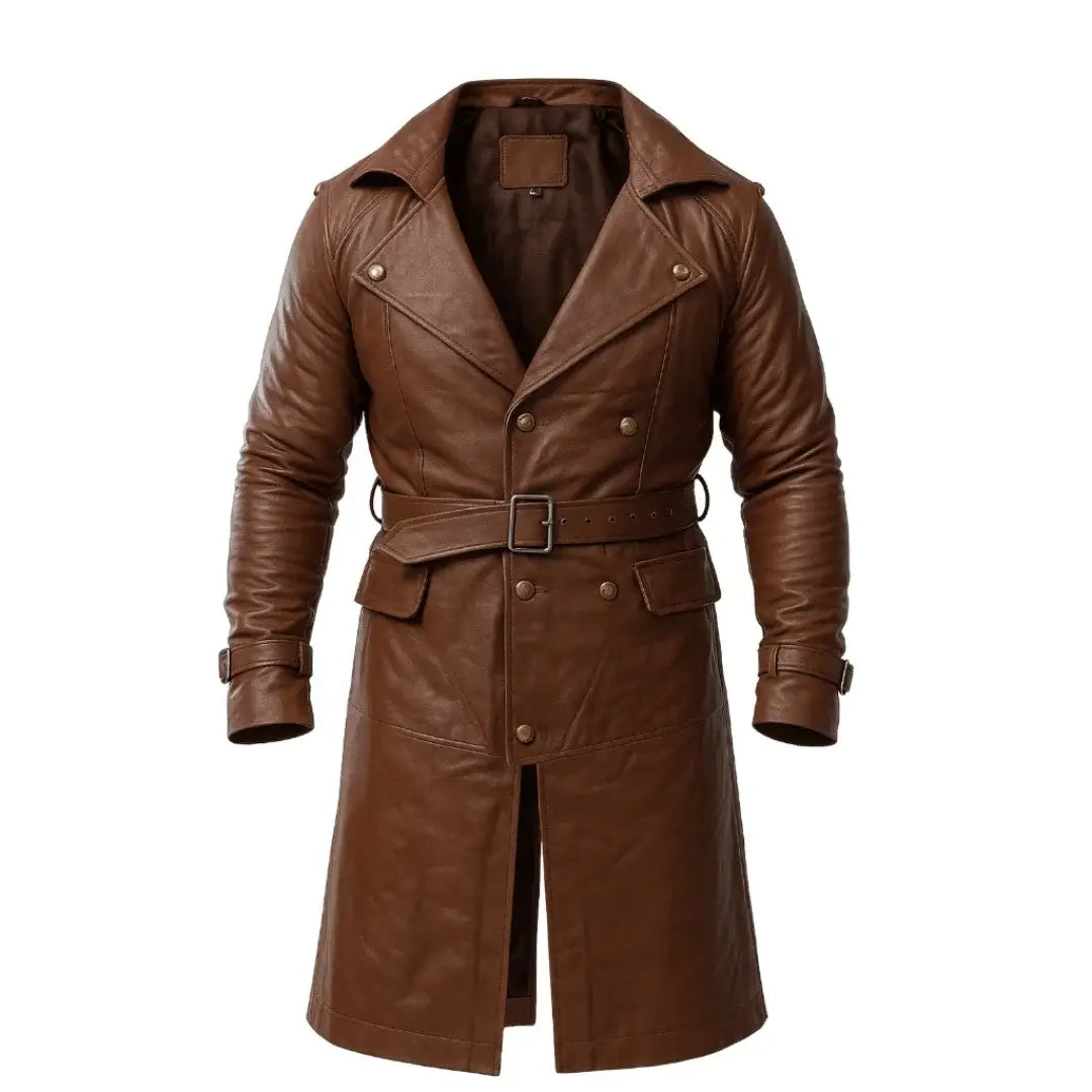 Buy Men’s Winter Trench Coat Sheep Leather – Full Length Brown Overcoat