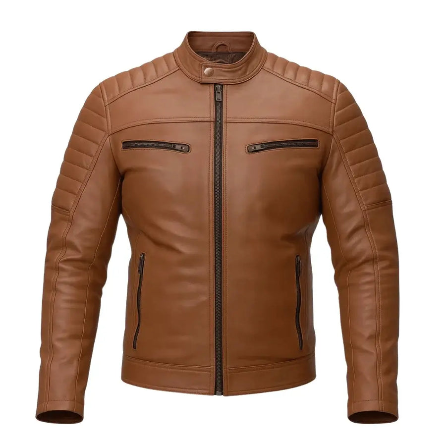 Buy Brown Leather Jacket with Shoulder Pads – Rugged Protection