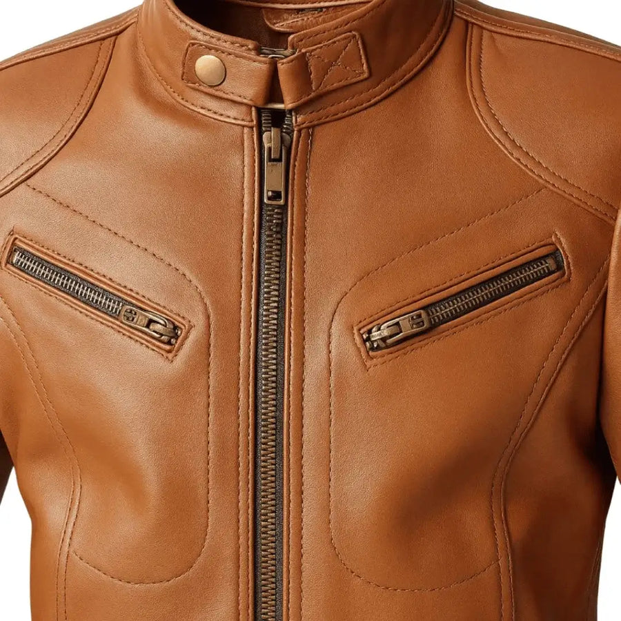 Buy Men’s Racer Brown Leather Jacket – Sleek Design, Premium Craftsmanship