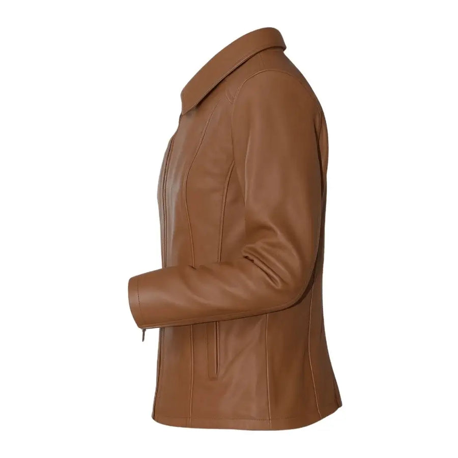 Buy Women’s Zipper Brown Leather Jacket – Modern Fit, Premium Leather