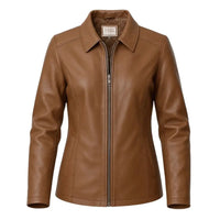 Buy Women’s Tan Leather Zipper Jacket – Tailored Fit, Premium Leather