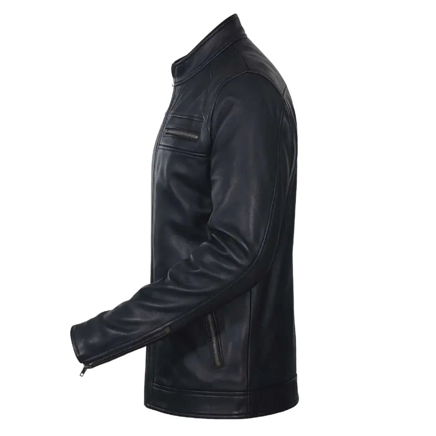 Buy Genuine Leather Men’s Biker Jacket with Shoulder Paddings & Zipper – Premium Ride-Ready