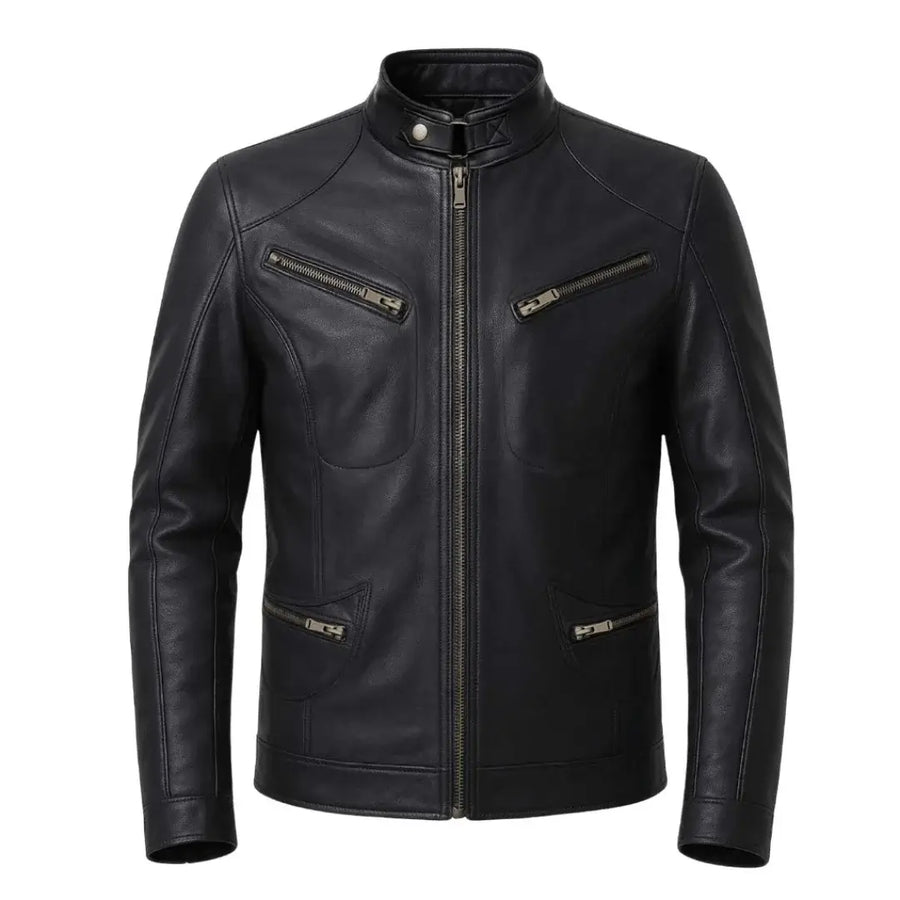 Buy Genuine Leather Men’s Moto Jacket Black – Rugged Road-Ready