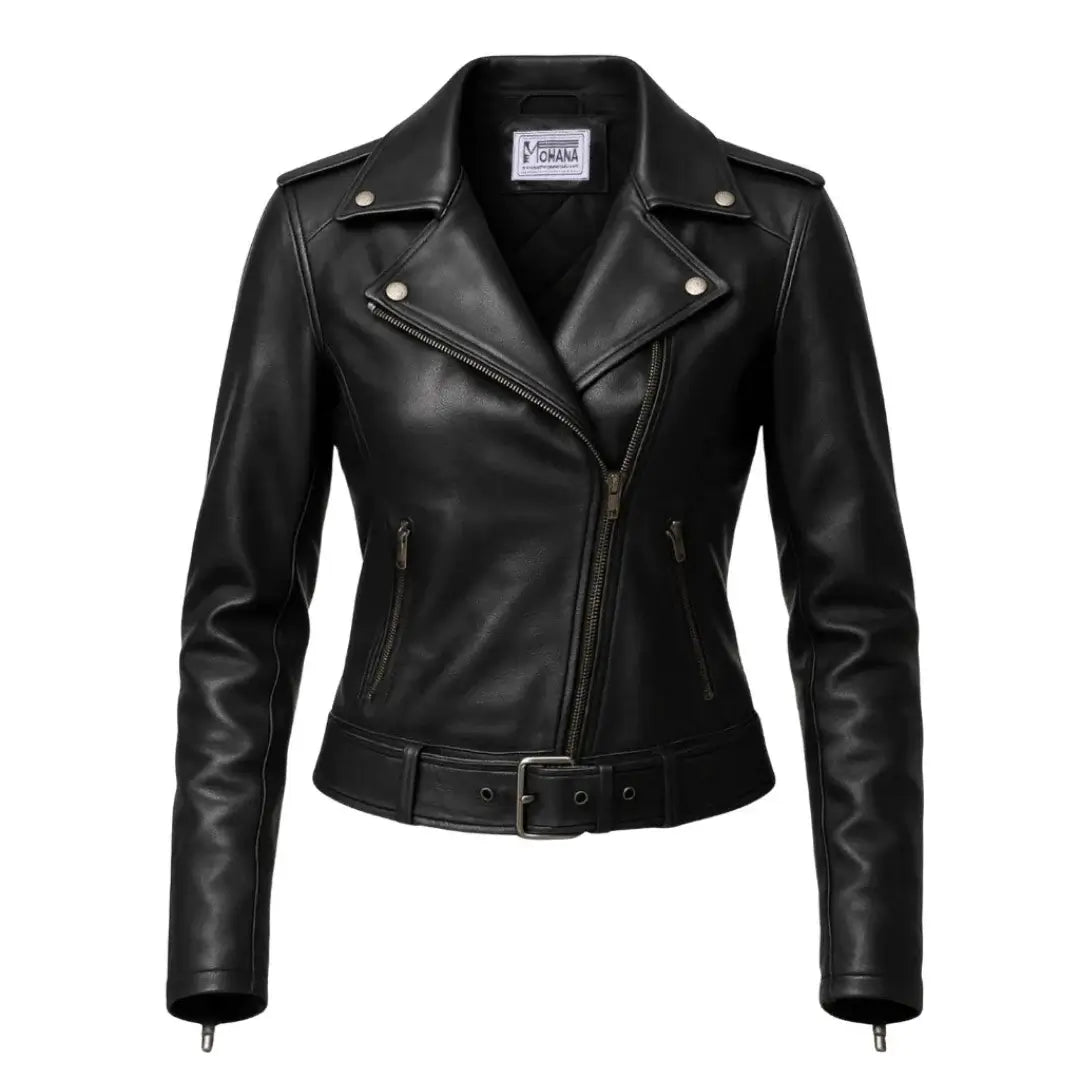 Women's Black Leather Biker Jacket – Genuine Leather | Mohana Jackets