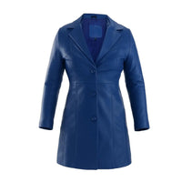 Buy Blue Trench Real Leather Coat for Women – Genuine Leather Long Trench