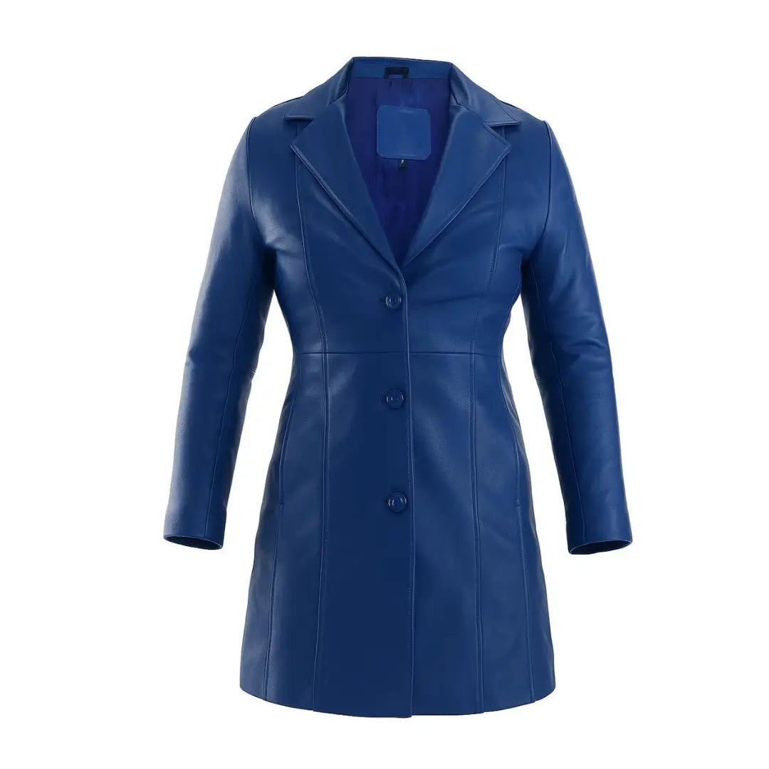 Buy Blue Trench Real Leather Coat for Women – Genuine Leather Long Trench