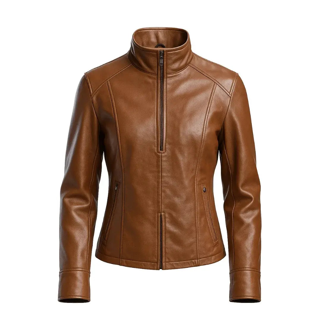 Buy Women's Brown Bomber Leather Biker Jacket – Genuine Leather