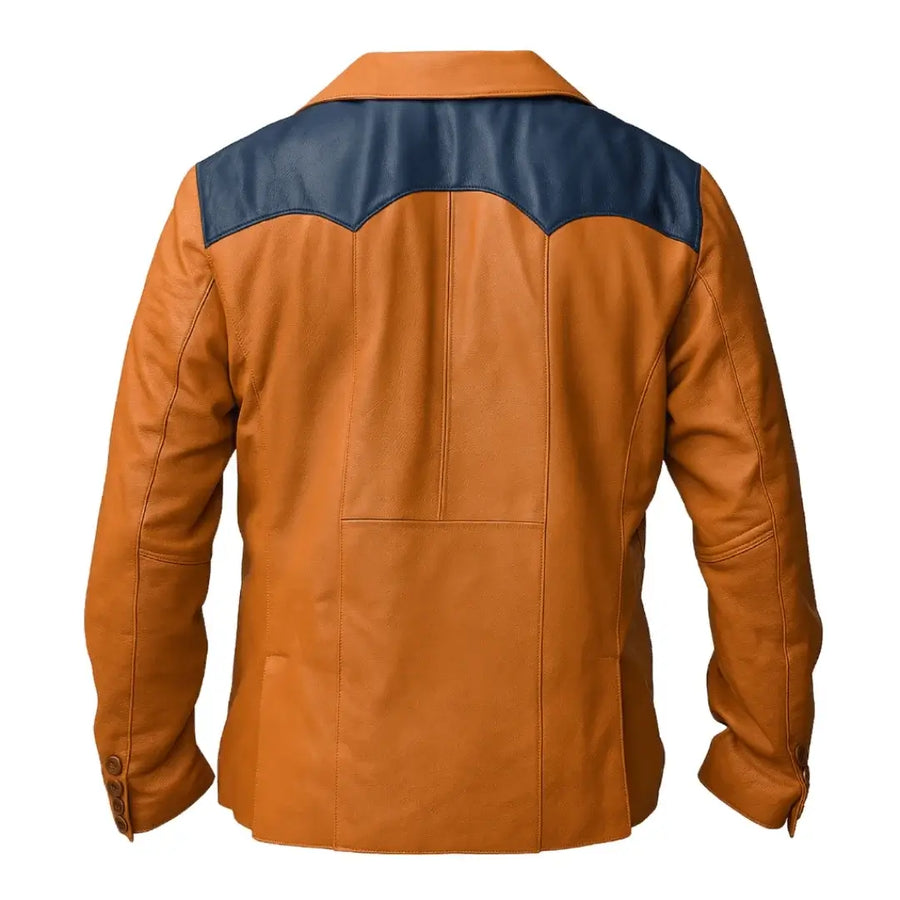 Buy Men’s Western Leather Blazer – Genuine Brown & Blue Leather Jacket