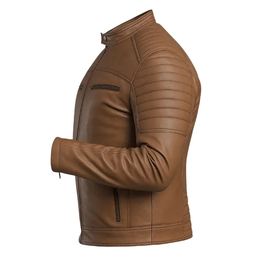 Buy Brown Leather Jacket with Shoulder Pads – Rugged Protection