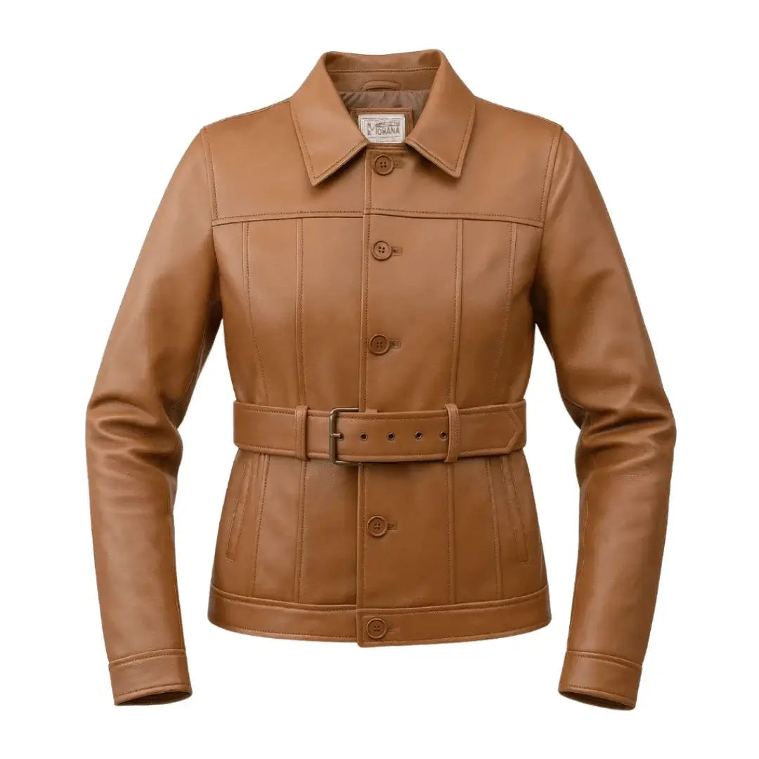 Buy Women’s Brown Leather Trench Coat – Classic Longline Design