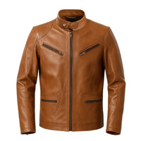 Buy Men’s Racer Brown Leather Jacket – Sleek Design, Premium Craftsmanship