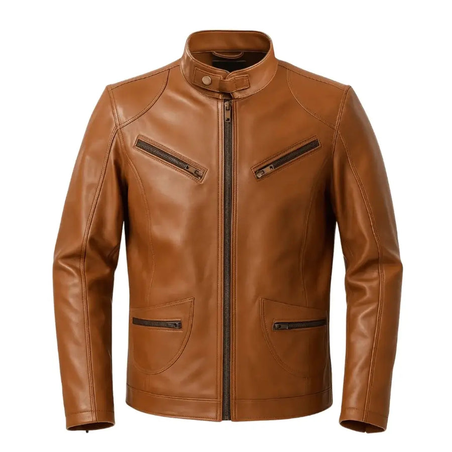 Buy Men’s Racer Brown Leather Jacket – Sleek Design, Premium Craftsmanship
