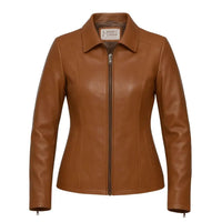 Buy Women’s Zipper Brown Leather Jacket – Modern Fit, Premium Leather