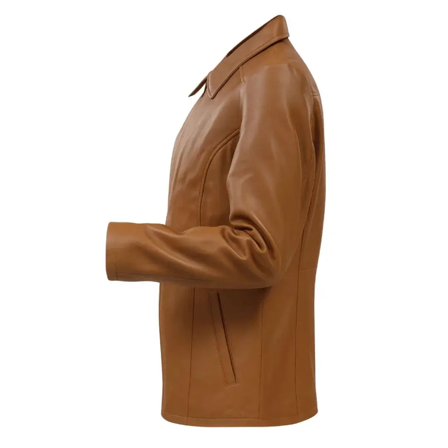 Buy Women’s Tan Leather Zipper Jacket – Tailored Fit, Premium Leather