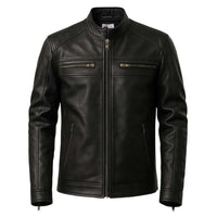 Buy Genuine Leather Men’s Biker Jacket with Shoulder Paddings & Zipper – Premium Ride-Ready