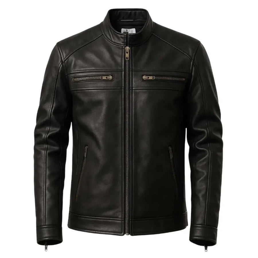 Buy Genuine Leather Men’s Biker Jacket with Shoulder Paddings & Zipper – Premium Ride-Ready