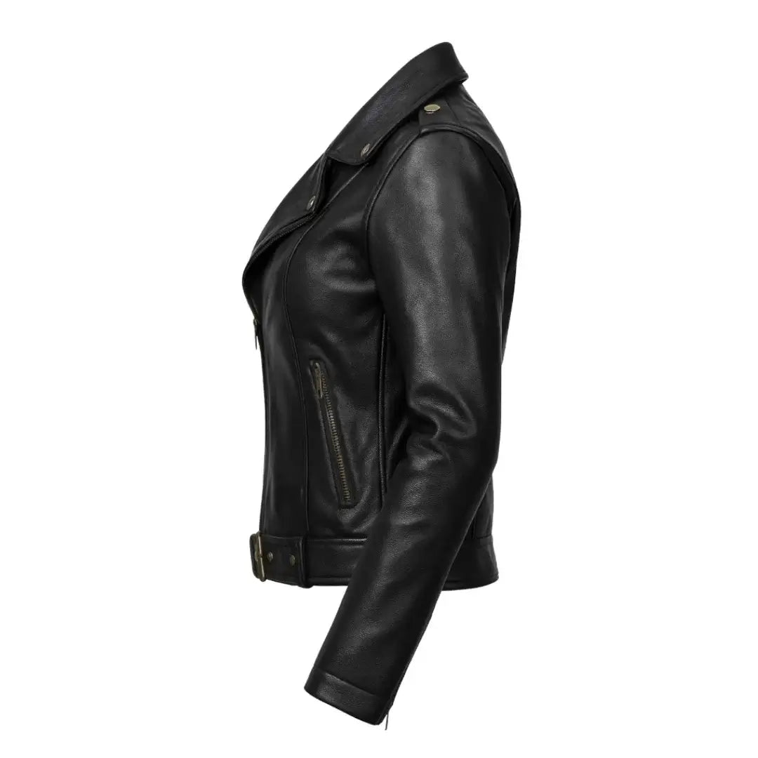 Women's Black Leather Biker Jacket – Genuine Leather | Mohana Jackets