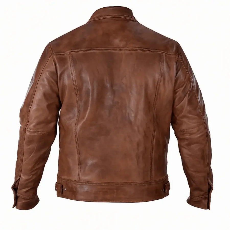 Buy Men Brown Vintage Leather Trucker Jacket – Genuine Leather