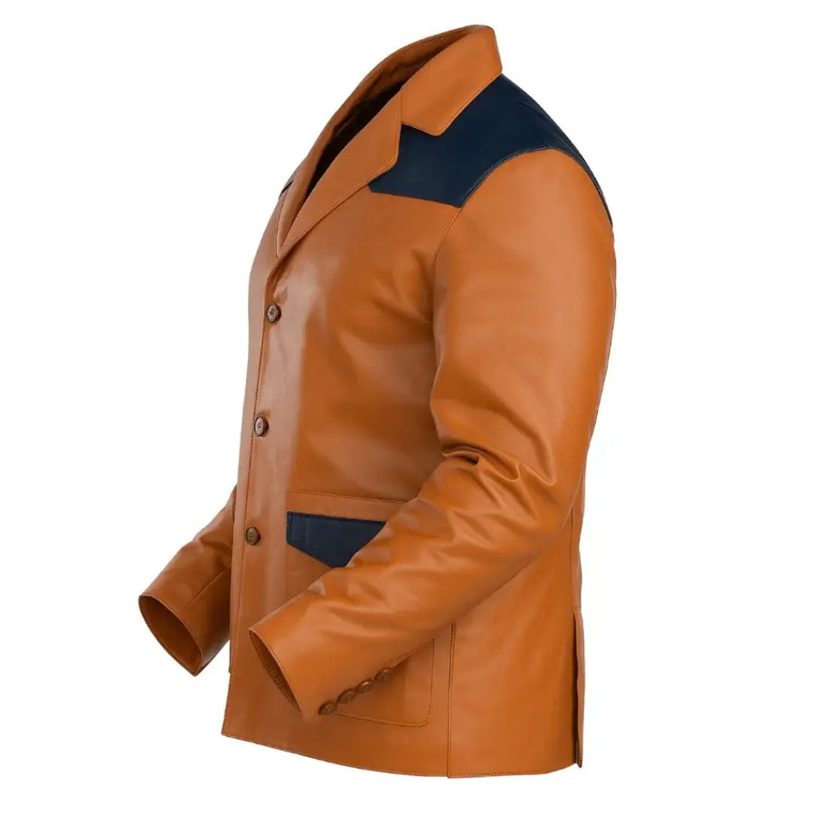 Buy Men’s Western Leather Blazer – Genuine Brown & Blue Leather Jacket