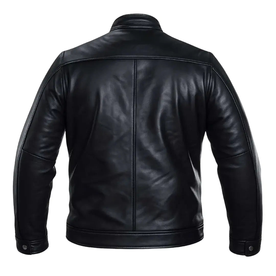 Buy Men’s Black Leather Jacket with Shoulder Pads – Rugged Protection