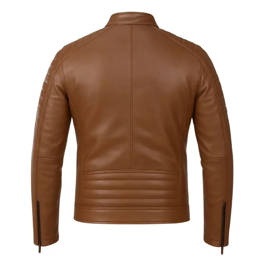 Buy Brown Leather Jacket with Shoulder Pads – Rugged Protection