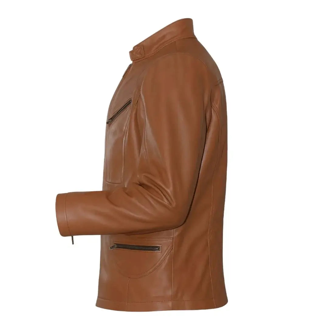 Buy Men’s Racer Brown Leather Jacket – Sleek Design, Premium Craftsmanship