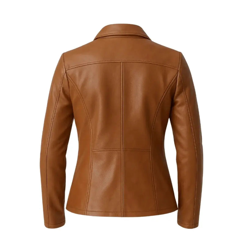 Buy Women’s Tan Leather Zipper Jacket – Tailored Fit, Full Grain leather