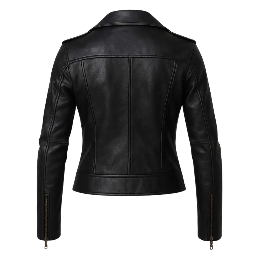 Women's Black Leather Biker Jacket – Genuine Leather | Mohana Jackets