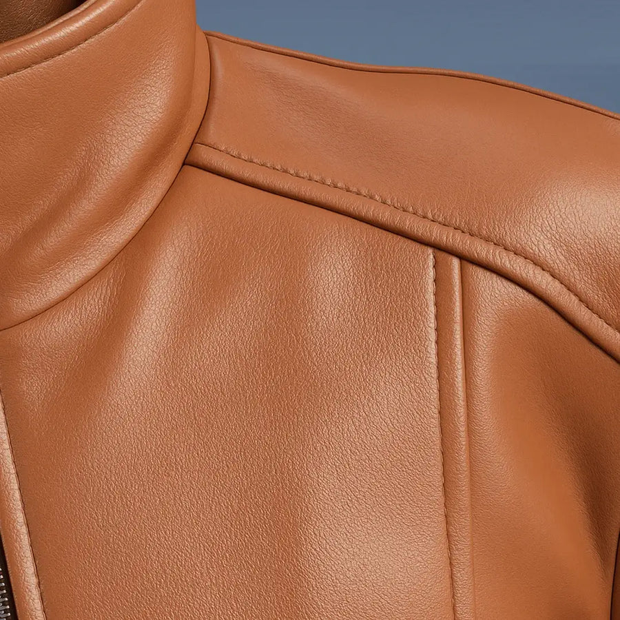 Buy Women's Brown Bomber Leather Biker Jacket – Genuine Leather