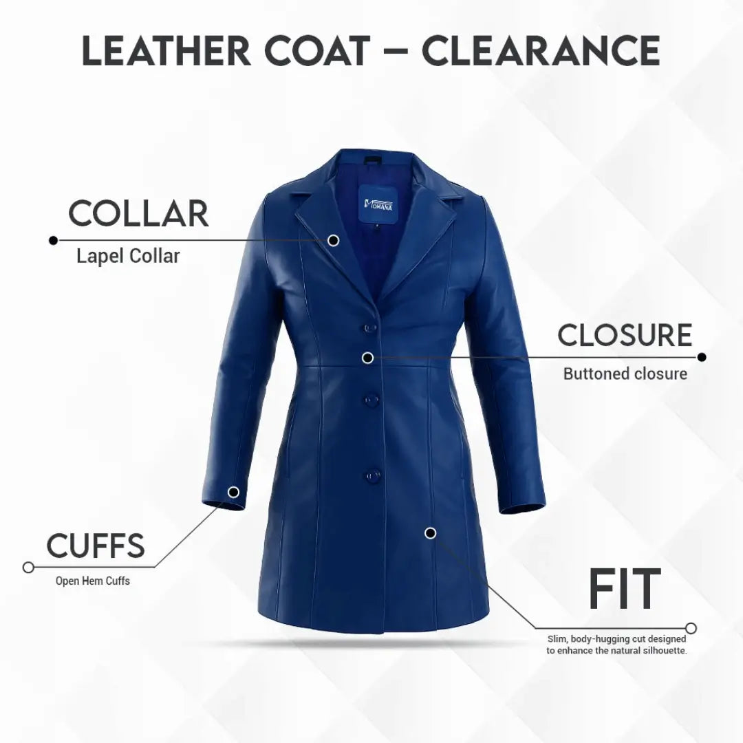 Buy Blue Trench Real Leather Coat for Women – Genuine Leather Long Trench