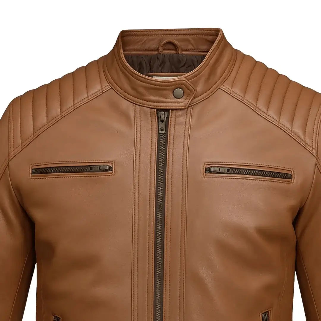 Buy Men’s Moto Tan Biker Leather Jacket – Premium Leather Outerwear