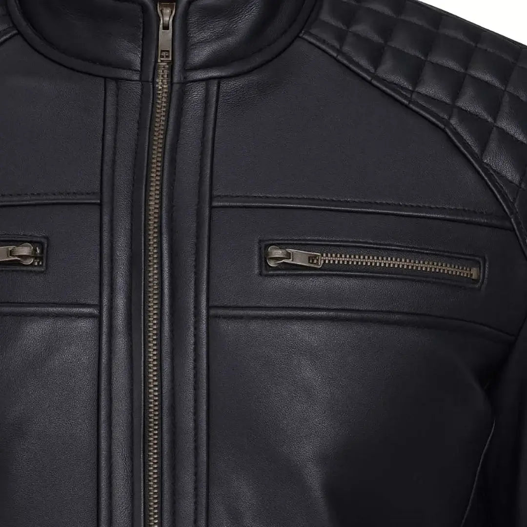 Buy Men’s Black Leather Jacket with Shoulder Pads – Rugged Protection