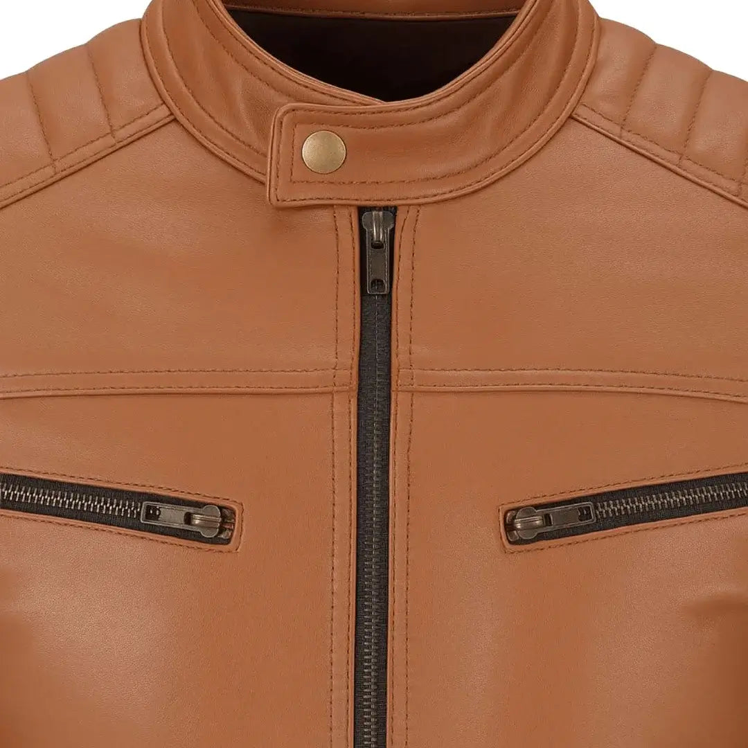 Buy Brown Leather Jacket with Shoulder Pads – Rugged Protection