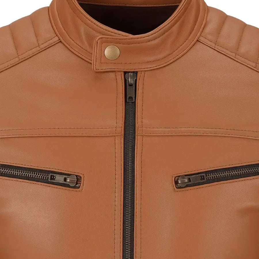 Buy Brown Leather Jacket with Shoulder Pads – Rugged Protection