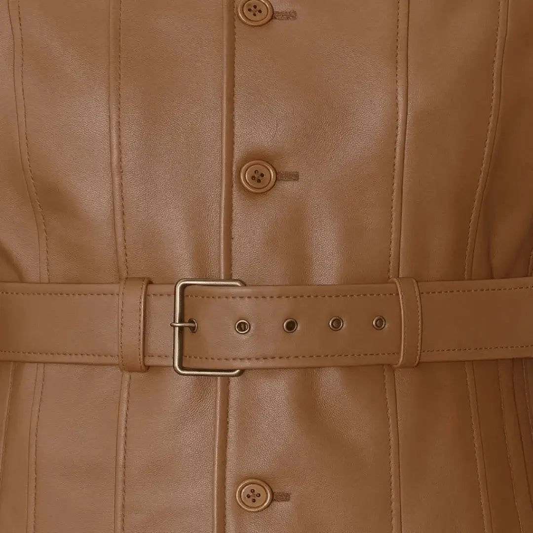 Buy Women’s Brown Leather Trench Coat – Classic Longline Design
