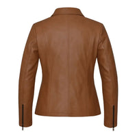 Buy Women’s Zipper Brown Leather Jacket – Modern Fit, Premium Leather